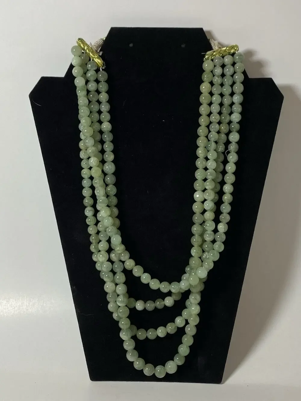 Natural Green Jadeite Beaded Multi Strand Necklace